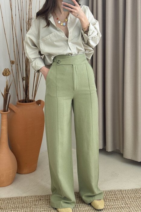 WIDE LEG ONE COLOR WOMEN TROUSERS MINT/MENTE - 2