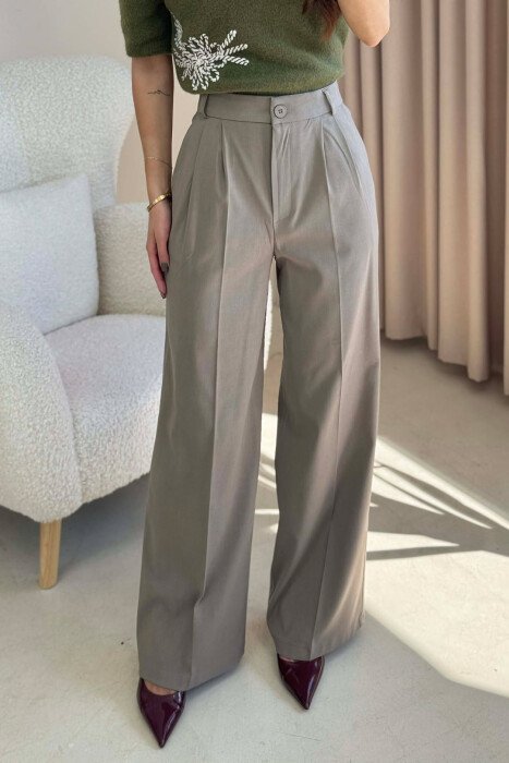WIDE LEG ONE COLOR WOMEN TROUSERS OLIVE/ULLI - 1