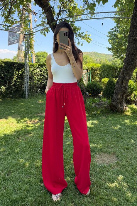 WIDE LEG ONE COLOR WOMEN TROUSERS RED/E KUQE - 2