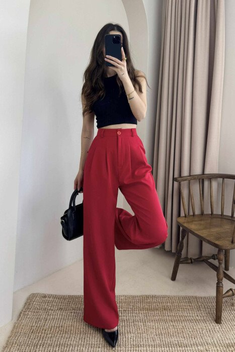 WIDE LEG ONE COLOR WOMEN TROUSERS RED/E KUQE - 6