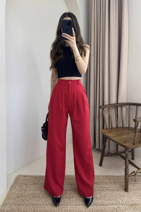 WIDE LEG ONE COLOR WOMEN TROUSERS RED/E KUQE - 7