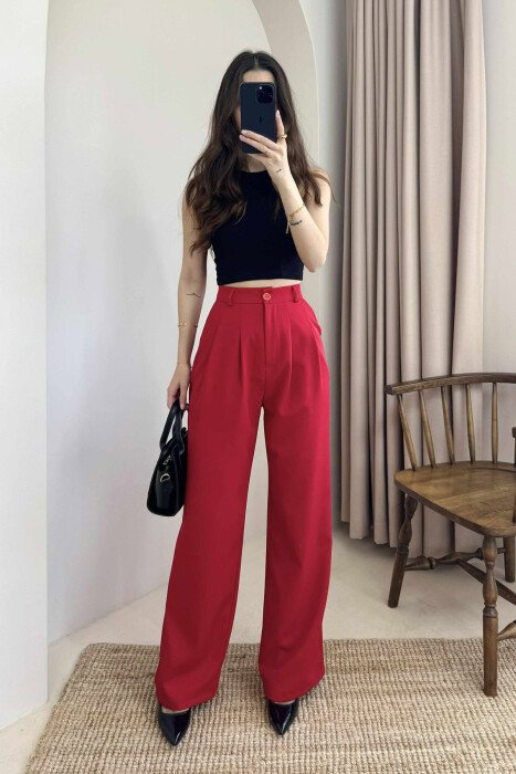WIDE LEG ONE COLOR WOMEN TROUSERS RED/E KUQE - 8