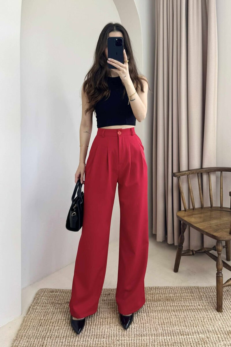 WIDE LEG ONE COLOR WOMEN TROUSERS RED/E KUQE - 8