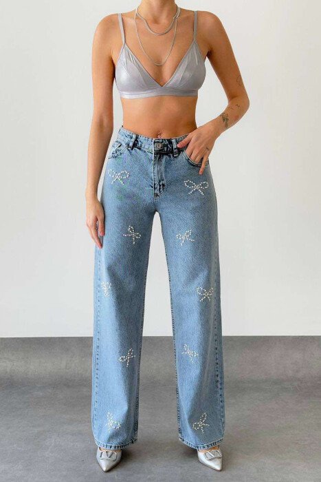 XHINSE ME FJONGO ME PERLA PËR FEMRA NË NGJYRËN BLU E ZBARDHUR - KLAUDIO FASHION