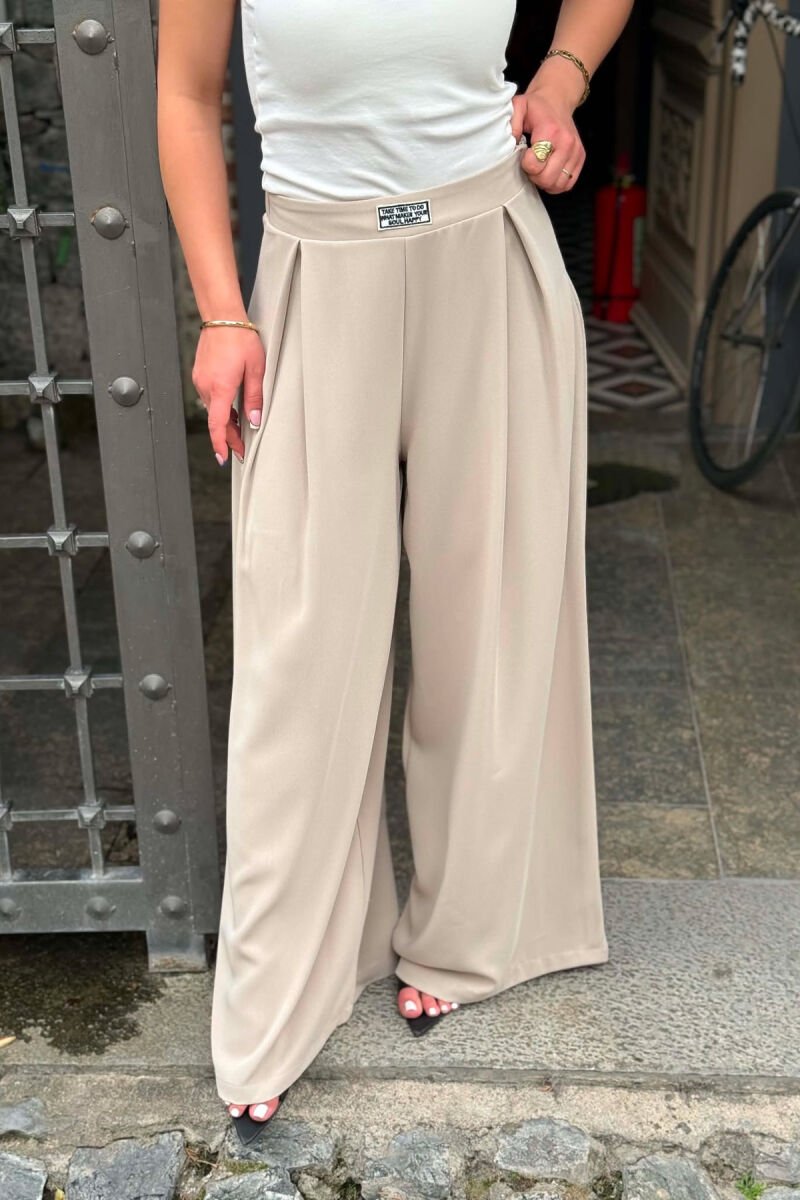 WIDE LEG SEMI ELASTIC WAIST WOMAN TROUSERS BEIGE/BEZHE - 4