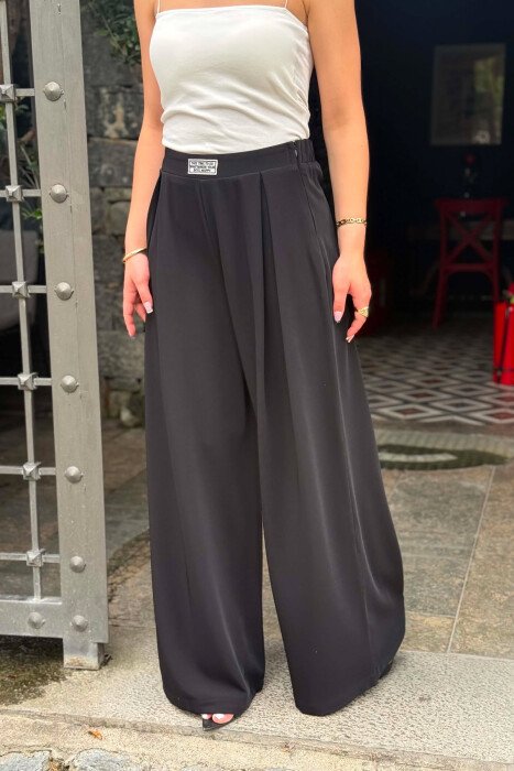 WIDE LEG SEMI ELASTIC WAIST WOMAN TROUSERS BLACK/ E ZEZE - 2