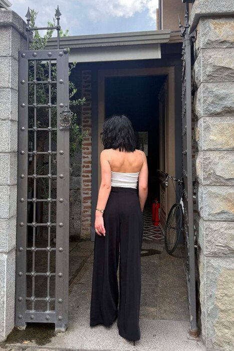 WIDE LEG SEMI ELASTIC WAIST WOMAN TROUSERS BLACK/ E ZEZE - 3