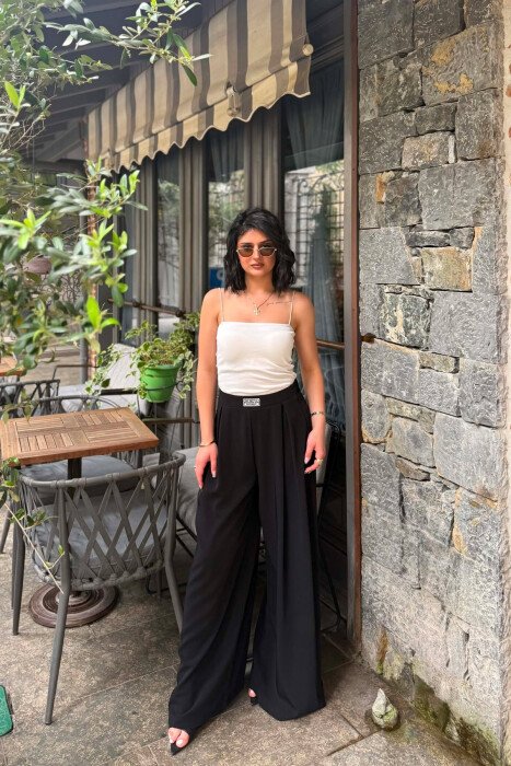 WIDE LEG SEMI ELASTIC WAIST WOMAN TROUSERS BLACK/ E ZEZE - 5