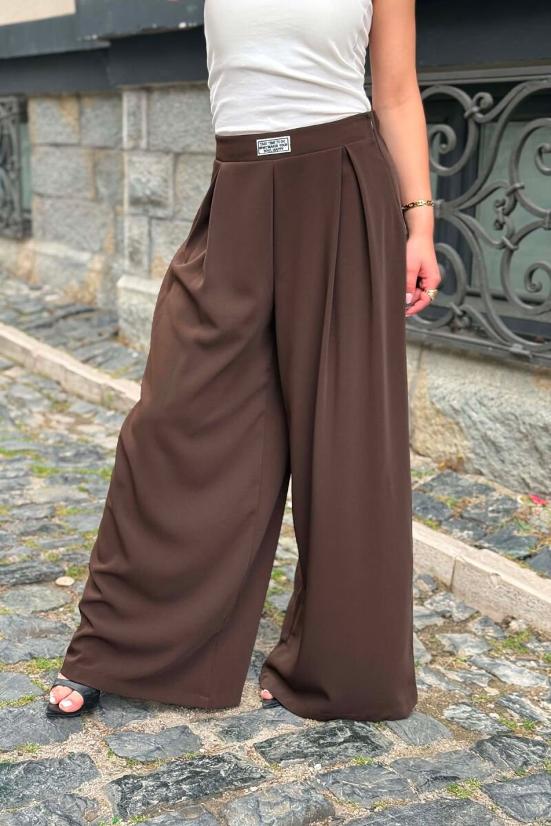 WIDE LEG SEMI ELASTIC WAIST WOMAN TROUSERS BROWN/KAFE - 2