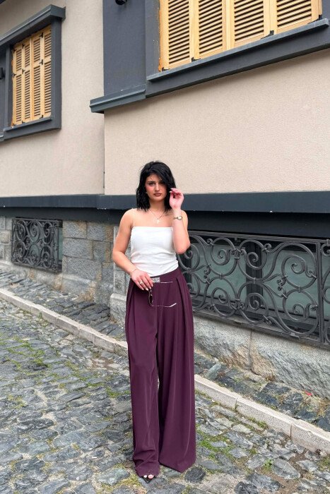 WIDE LEG SEMI ELASTIC WAIST WOMAN TROUSERS BURGUNDY/VISHNJE 