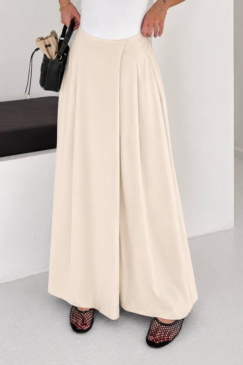 WIDE LEG SEMI ELASTIC WAIST WOMAN TROUSERS CREAM/KREM - 1