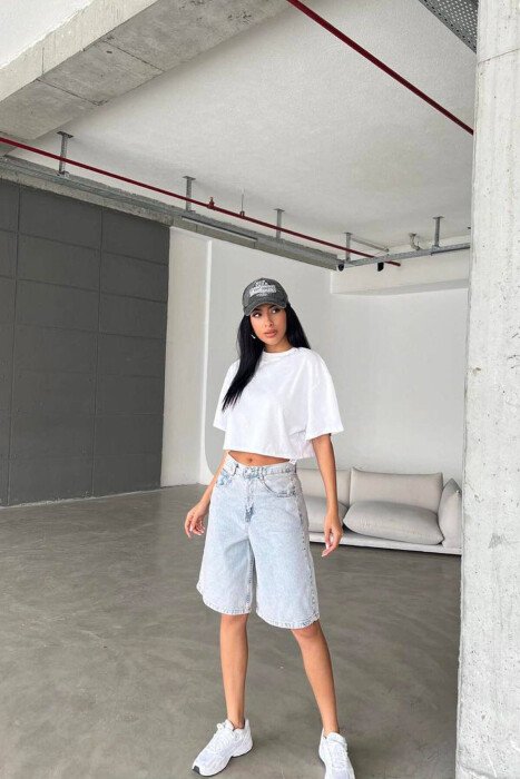 WIDE LEG SHORT WOMEN JEANS LIGHTBLUE/BZ - KLAUDIO FASHION