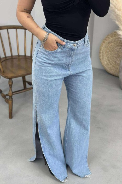 WIDE LEG SIDE CUTTED WOMEN JEANS LIGHTBLUE/BZ - KLAUDIO FASHION