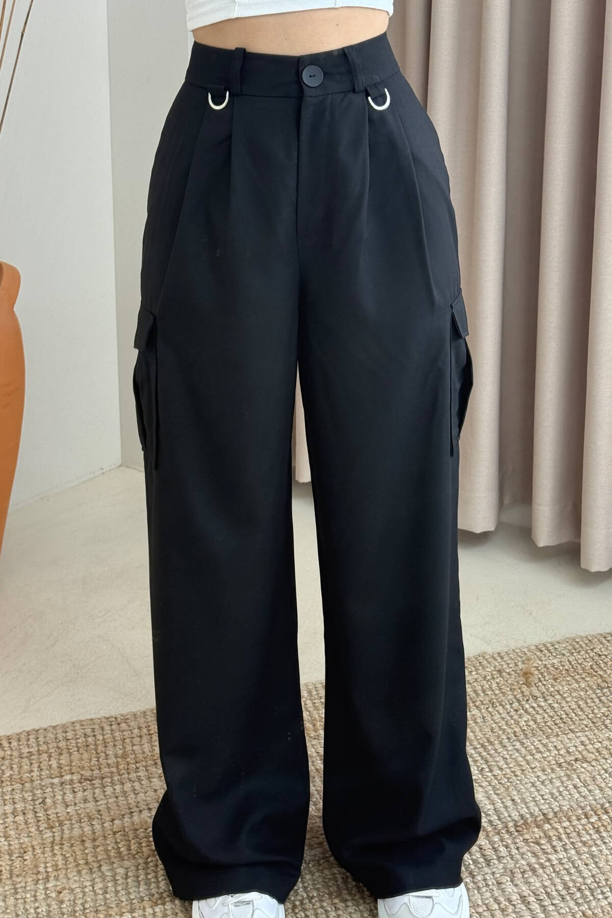 WIDE LEG SIDE POCKETS WOMEN TROUSERS BLACK/ E ZEZE TROUSERS