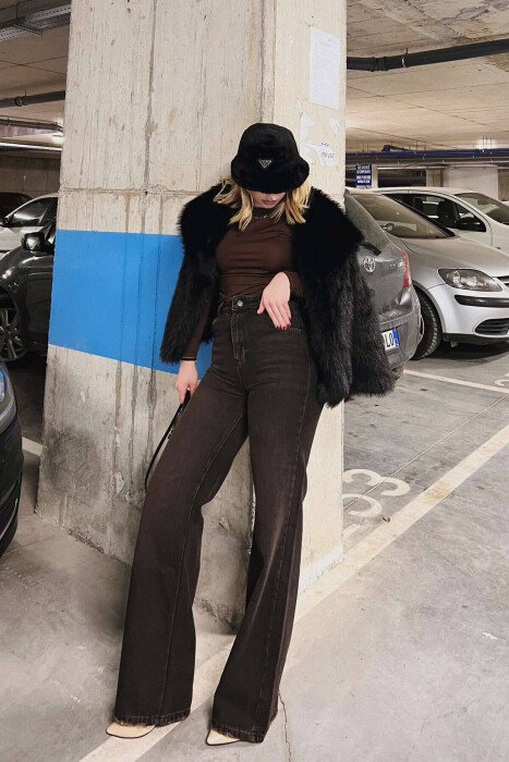 XHINSE TË GJERA PËR FEMRA NË NGJYRËN KAFE - KLAUDIO FASHION