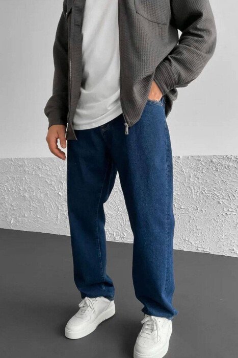 WIDE LEG SIMPLE MEN JEANS DARK BLUE/BEE 