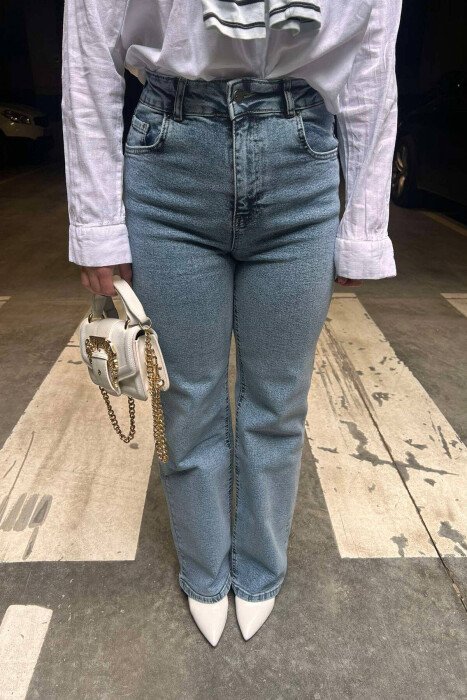 WIDE LEG SIMPLE ONE COLOR WOMAN JEANS LIGHTBLUE/BZ - 9