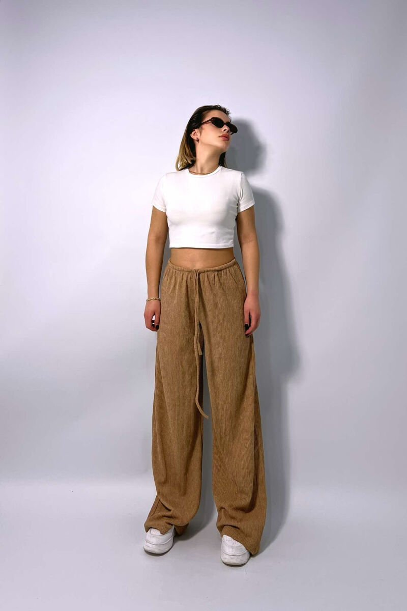 WIDE LEG ONE COLOR WOMEN SWEATPANTS BEIGE/BEZHE - 1