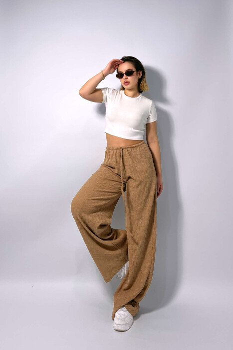 WIDE LEG ONE COLOR WOMEN SWEATPANTS BEIGE/BEZHE - 2