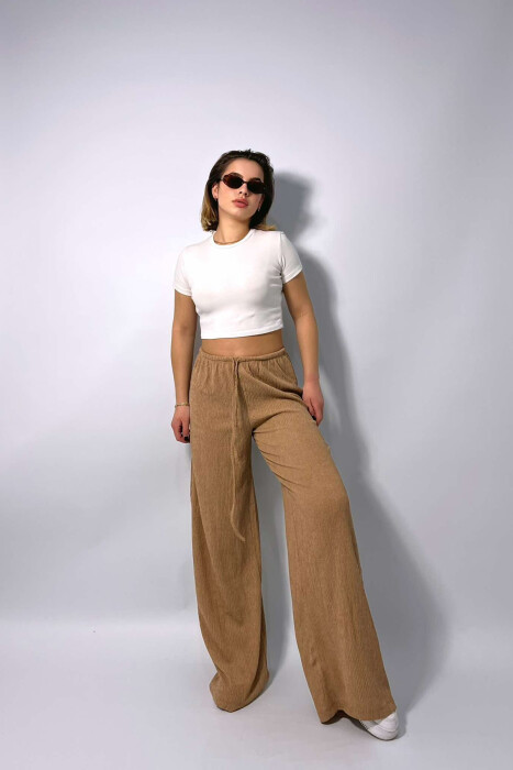 WIDE LEG ONE COLOR WOMEN SWEATPANTS BEIGE/BEZHE - 3