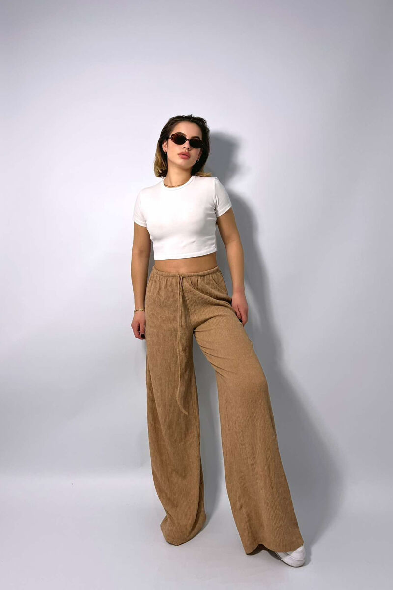 WIDE LEG ONE COLOR WOMEN SWEATPANTS BEIGE/BEZHE - 3