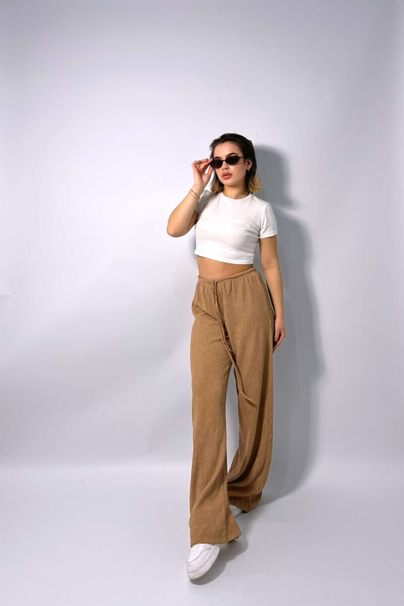 WIDE LEG ONE COLOR WOMEN SWEATPANTS BEIGE/BEZHE - 4