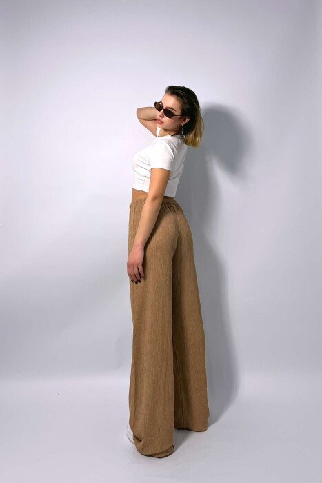 WIDE LEG ONE COLOR WOMEN SWEATPANTS BEIGE/BEZHE - 5