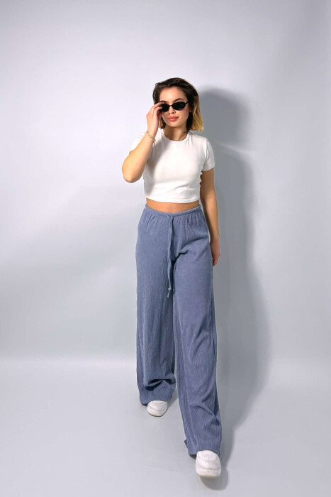 WIDE LEG ONE COLOR WOMEN SWEATPANTS LIGHTBLUE/BZ - 2