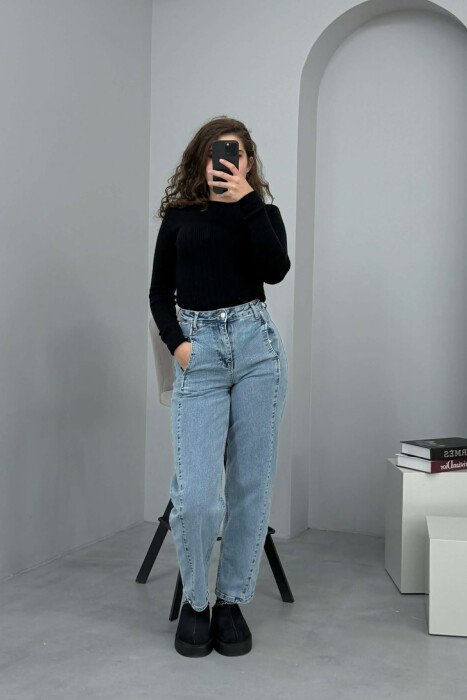 WIDE LEG SIMPLE WOMEN JEANS LIGHTBLUE/BZ - KLAUDIO FASHION