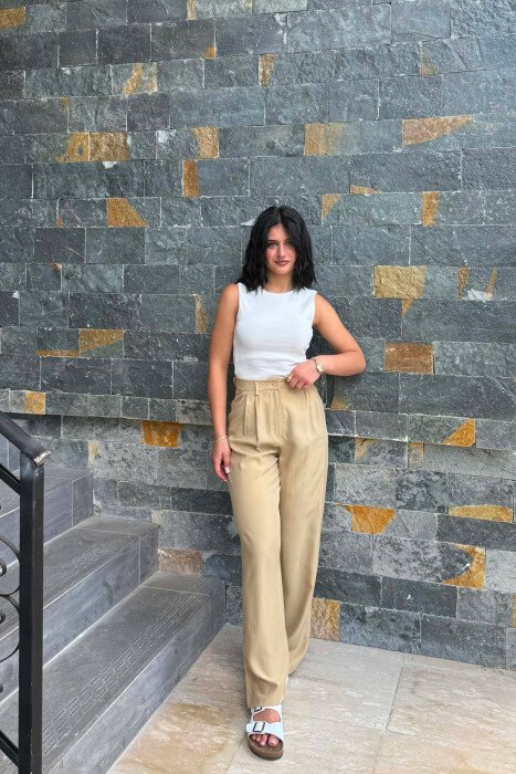 WIDE LEG SIMPLE WOMAN TROUSERS BEIGE/BEZHE - 1