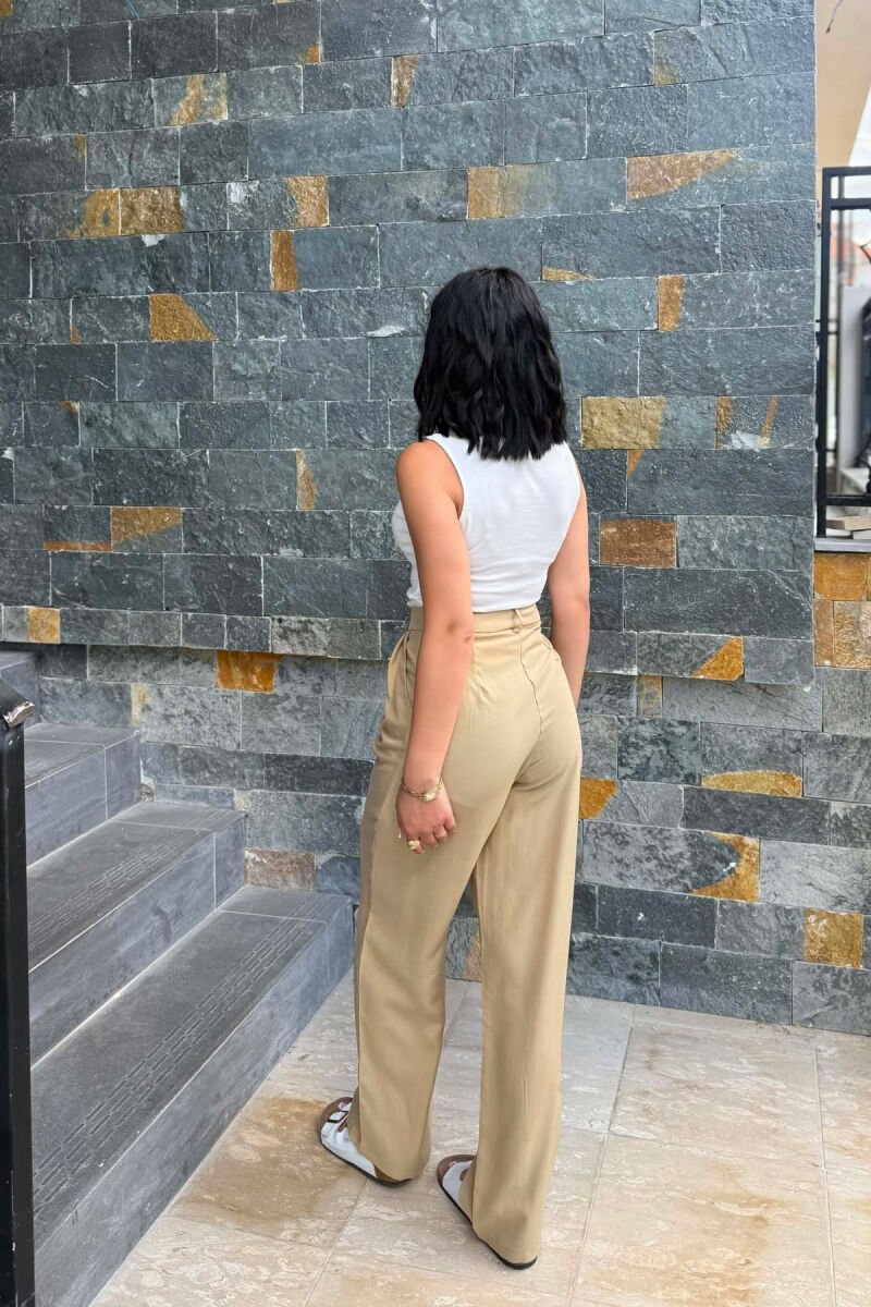 WIDE LEG SIMPLE WOMAN TROUSERS BEIGE/BEZHE - 3