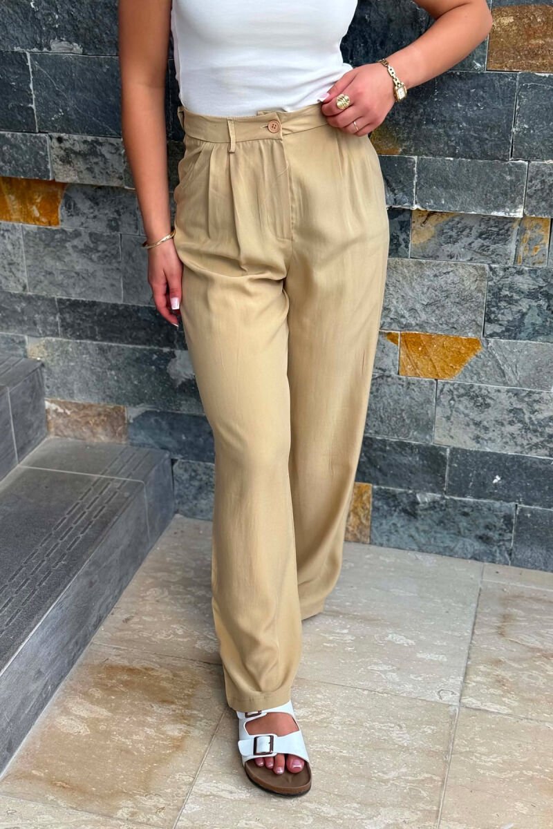 WIDE LEG SIMPLE WOMAN TROUSERS BEIGE/BEZHE - 4