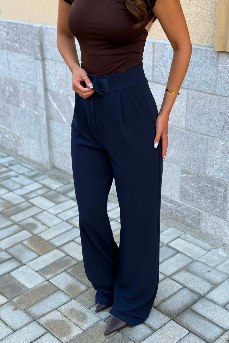 WIDE LEG SIMPLE WOMEN TROUSERS DARK BLUE/BEE - 3