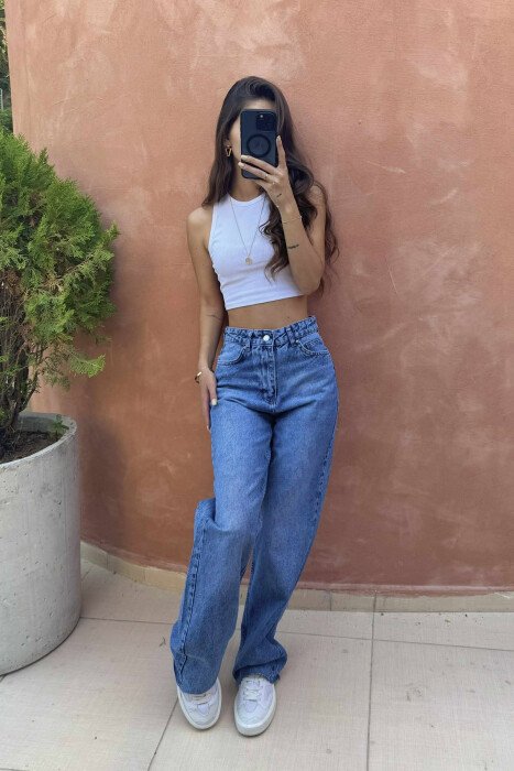 WIDE LEG SIMPLE WOMEN JEANS BLUE/BLU - KLAUDIO FASHION