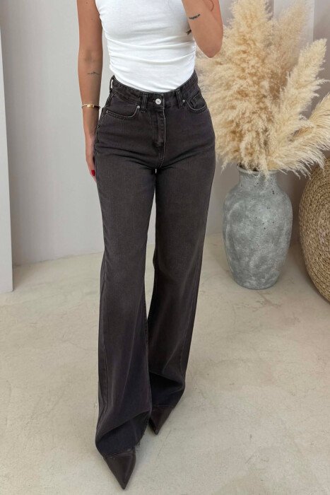 WIDE LEG SIMPLE WOMEN JEANS BROWN/KAFE - 3