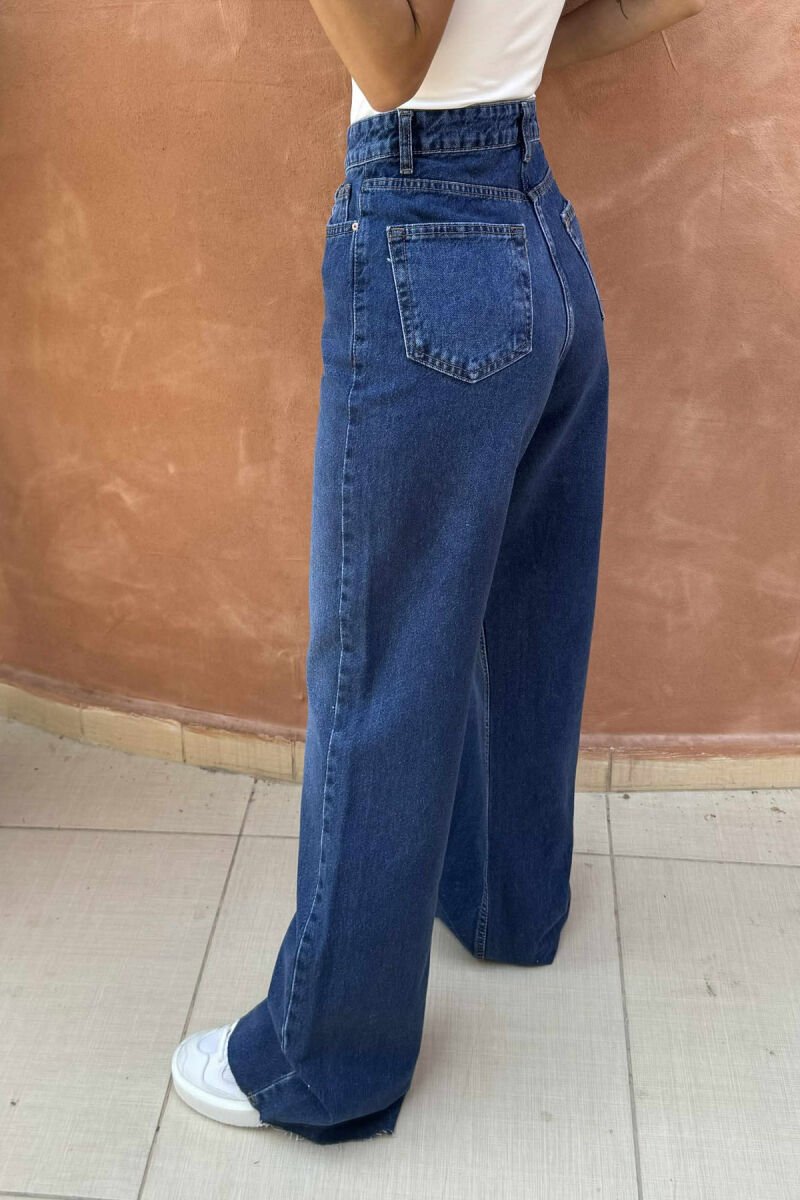 WIDE LEG SIMPLE WOMEN JEANS DARK BLUE/BEE - 4