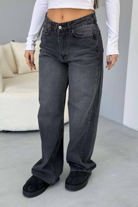 WIDE LEG SIMPLE WOMEN JEANS GREY/GRI - KLAUDIO FASHION