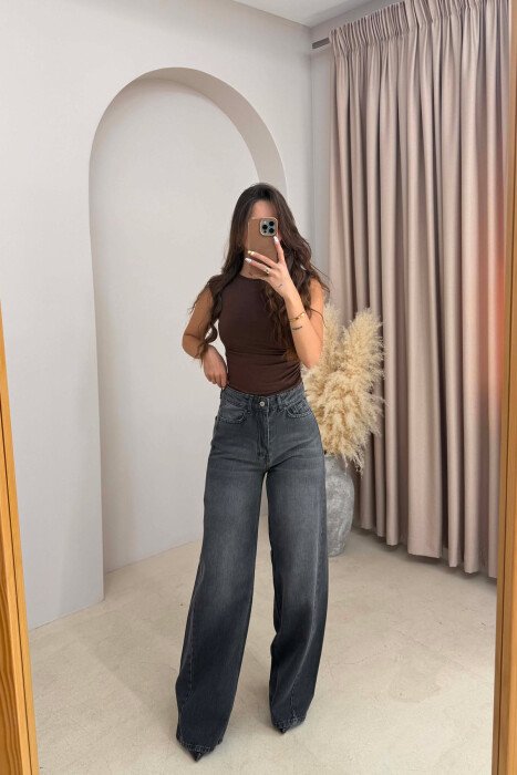 WIDE LEG SIMPLE WOMEN JEANS GREY/GRI - 1