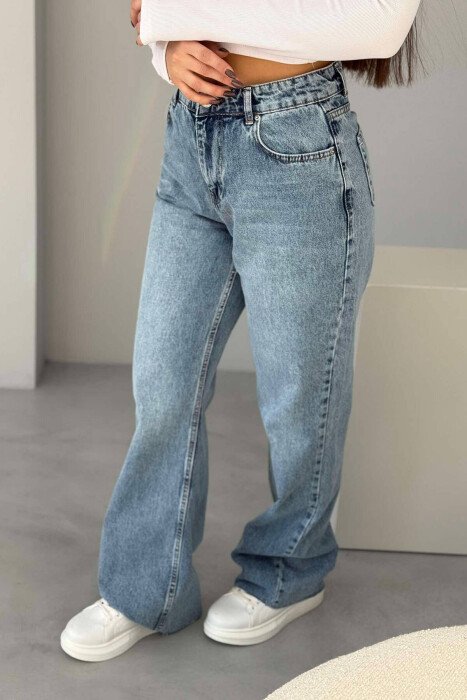 WIDE LEG SIMPLE WOMEN JEANS LIGHTBLUE/BZ - KLAUDIO FASHION
