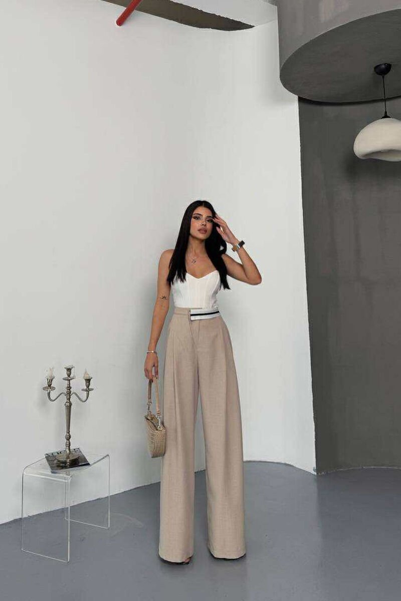 WIDE LEG SIMPLE WOMEN TROUSERS BEIGE/BEZHE - 2
