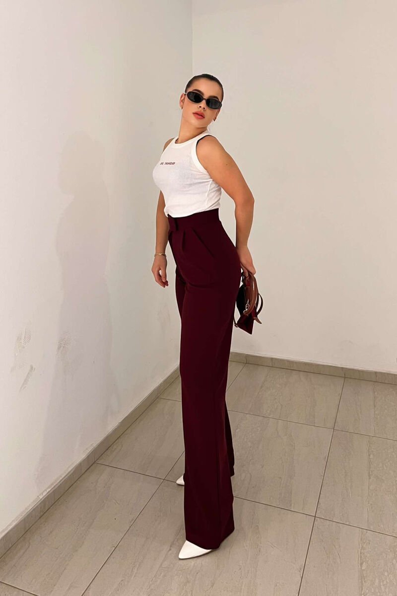 WIDE LEG SIMPLE WOMEN TROUSERS BURGUNDY/VISHNJE - 3