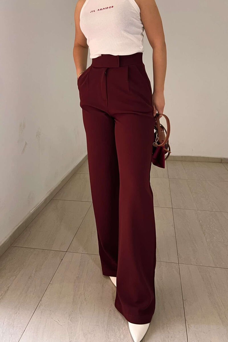WIDE LEG SIMPLE WOMEN TROUSERS BURGUNDY/VISHNJE - 7