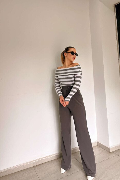 WIDE LEG SIMPLE WOMEN TROUSERS GREY/GRI - KLAUDIO FASHION