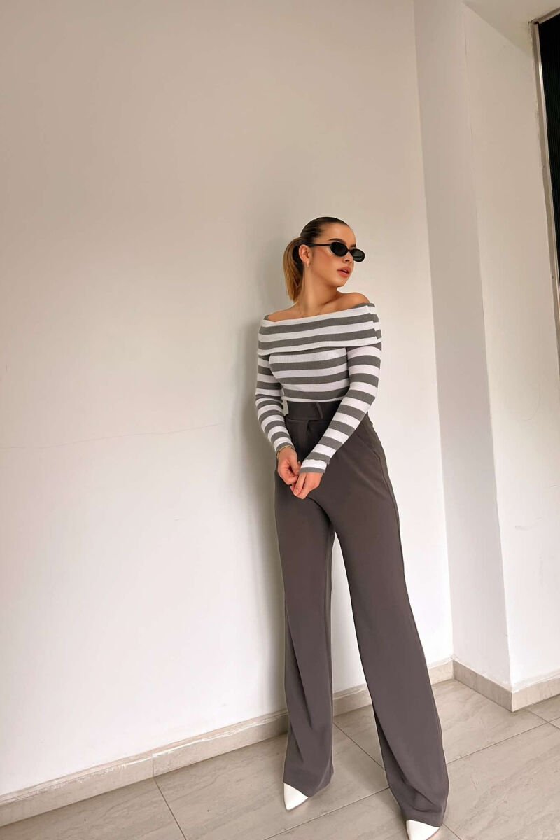 WIDE LEG SIMPLE WOMEN TROUSERS GREY/GRI - 1