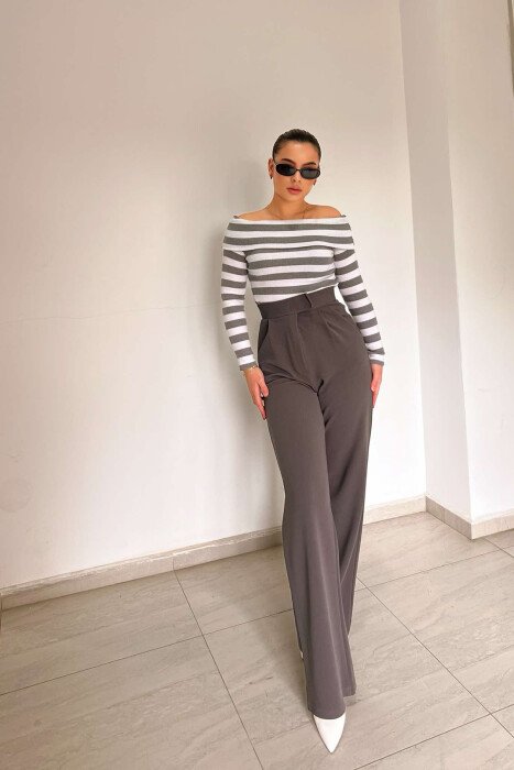 WIDE LEG SIMPLE WOMEN TROUSERS GREY/GRI - 5