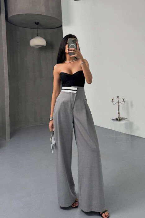WIDE LEG SIMPLE WOMEN TROUSERS LIGHT GREY/GZ - 3