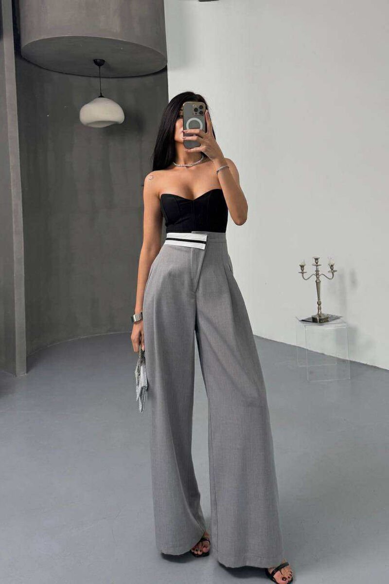 WIDE LEG SIMPLE WOMEN TROUSERS LIGHT GREY/GZ - 3