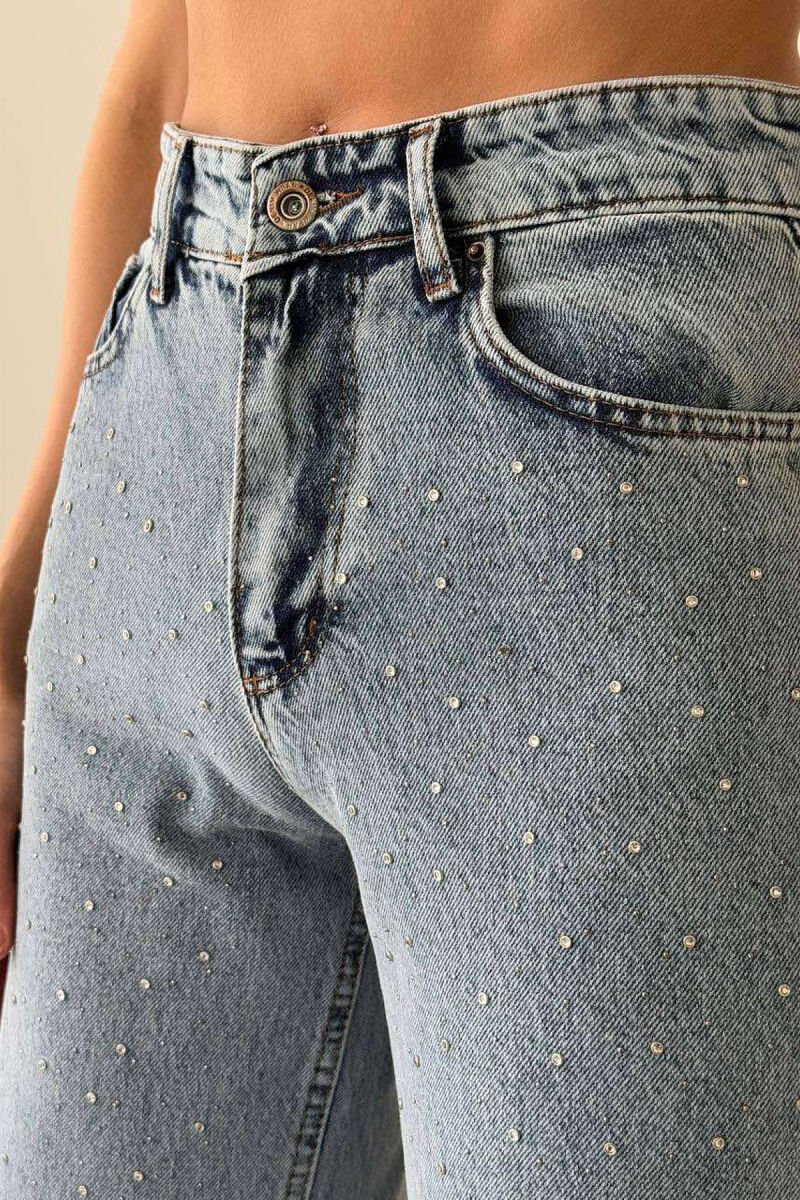 WIDE LEG SMALL DIAMOND DETAILS WOMEN JEANS LIGHTBLUE/BZ - 2