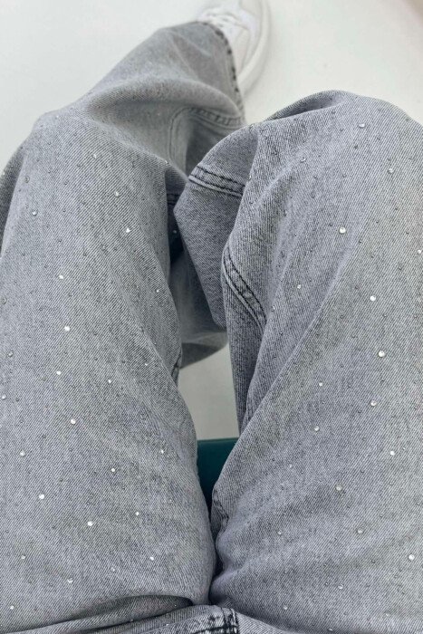 WIDE LEG SMALL DIAMOND DETAILS WOMEN JEANS LIGHT GREY/GZ - 3