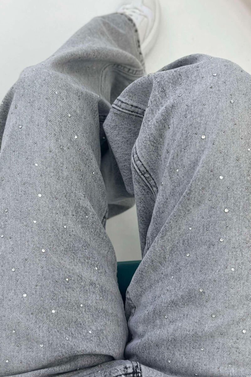 WIDE LEG SMALL DIAMOND DETAILS WOMEN JEANS LIGHT GREY/GZ - 3